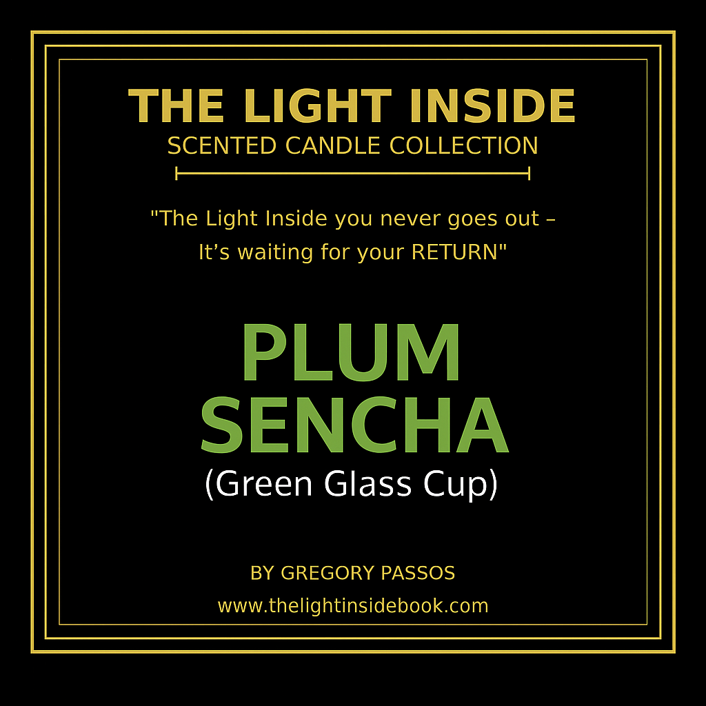 The Light Inside Scented Candle – Plum Sencha (Green Glass Cup)