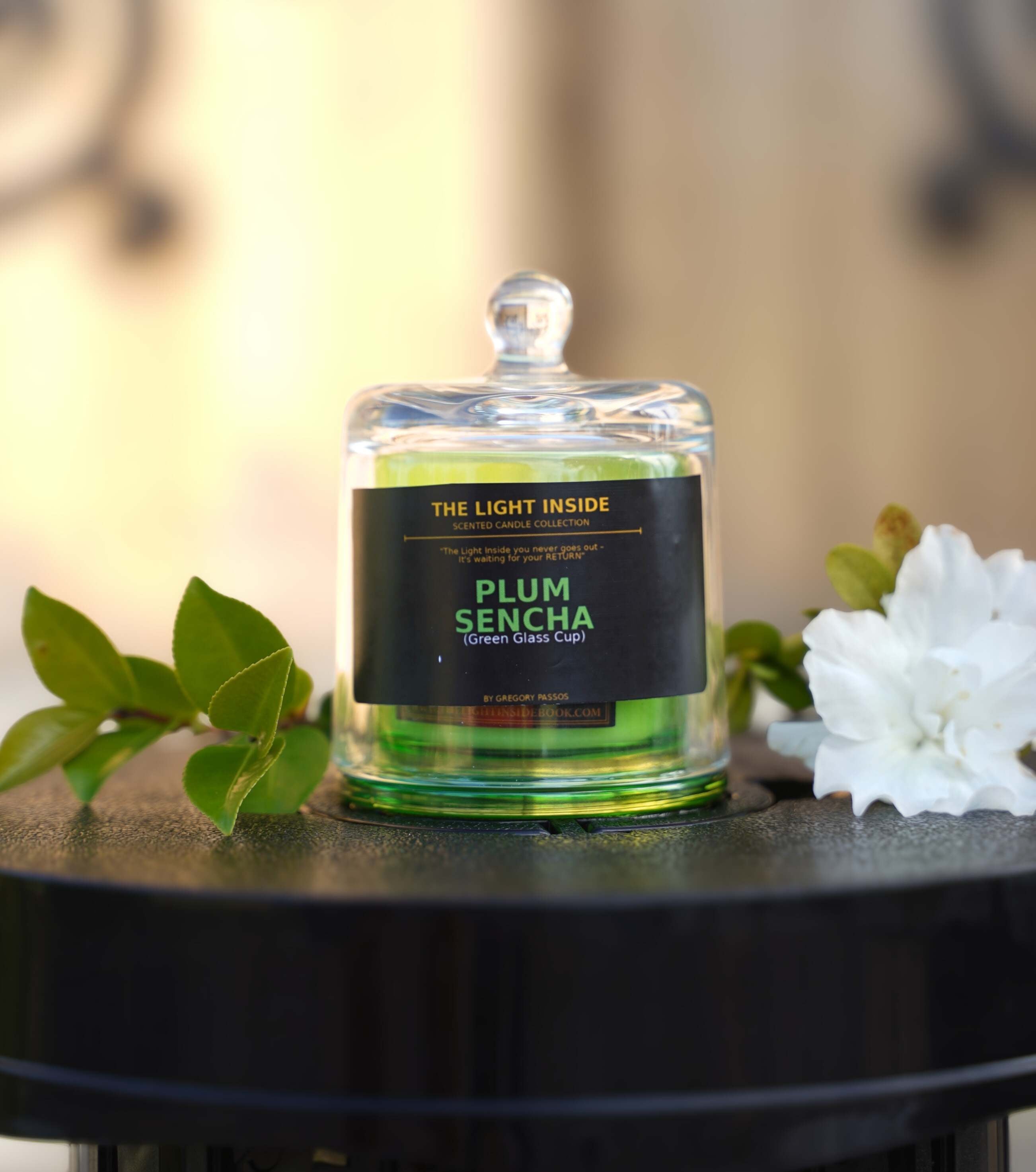 The Light Inside Scented Candle – Plum Sencha (Green Glass Cup)