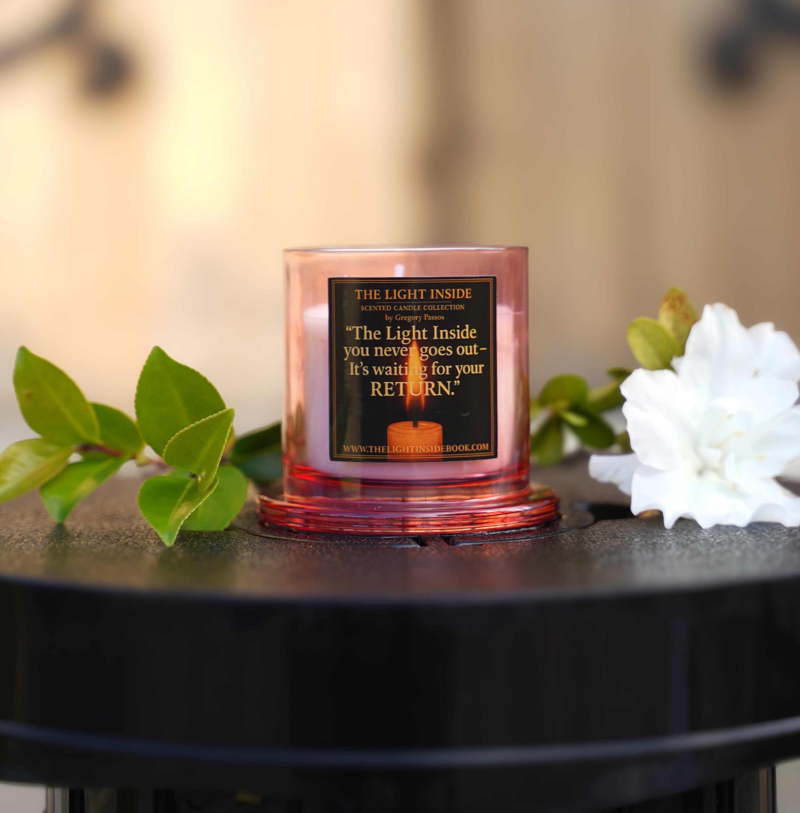 The Light Inside Scented Candle – Rose Sandalwood (Pink Glass Cup)
