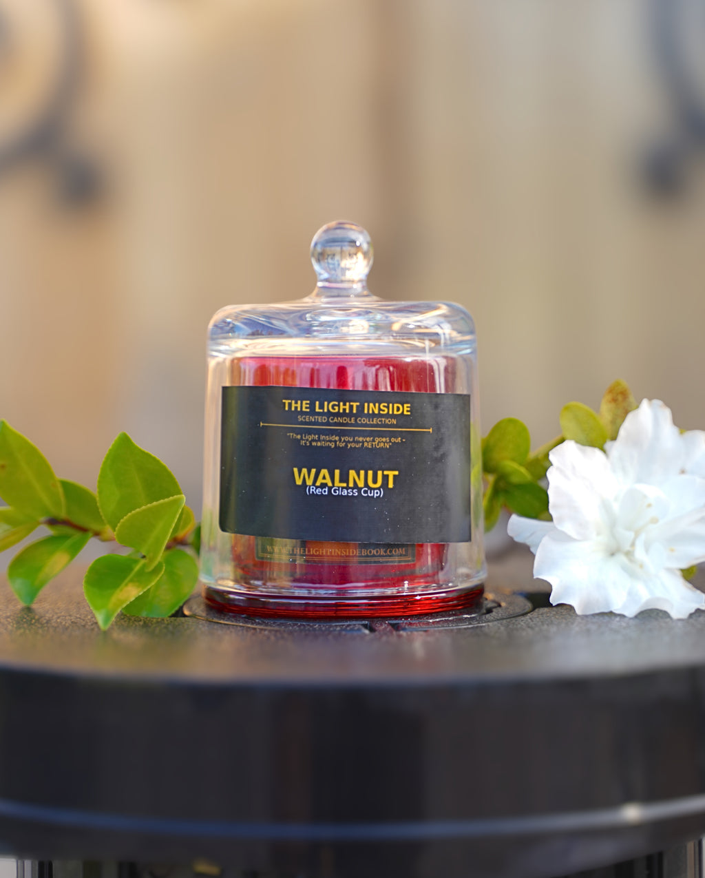 The Light Inside Scented Candle – Walnut (Red Glass Cup)